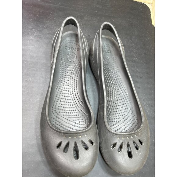 Crocs Womens Black Flats With Heel Strap & Cutout Design Rubber Size 8 - Picture 3 of 9